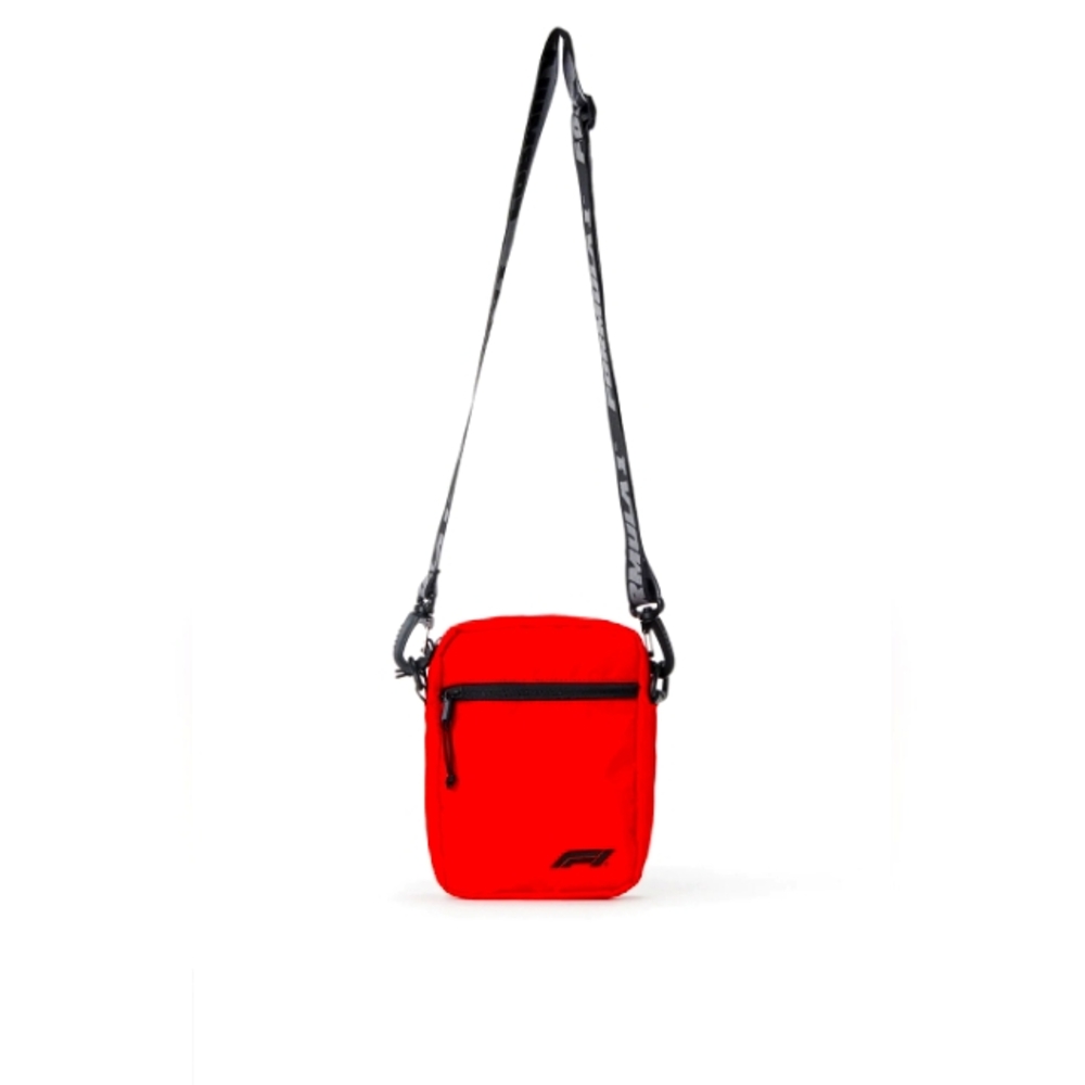 F1.  Red Crossbody Bag with Black Strap
